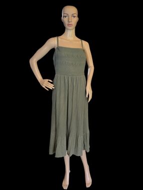 torrid Olive Smocked Midi Dress with Ruffle Hem